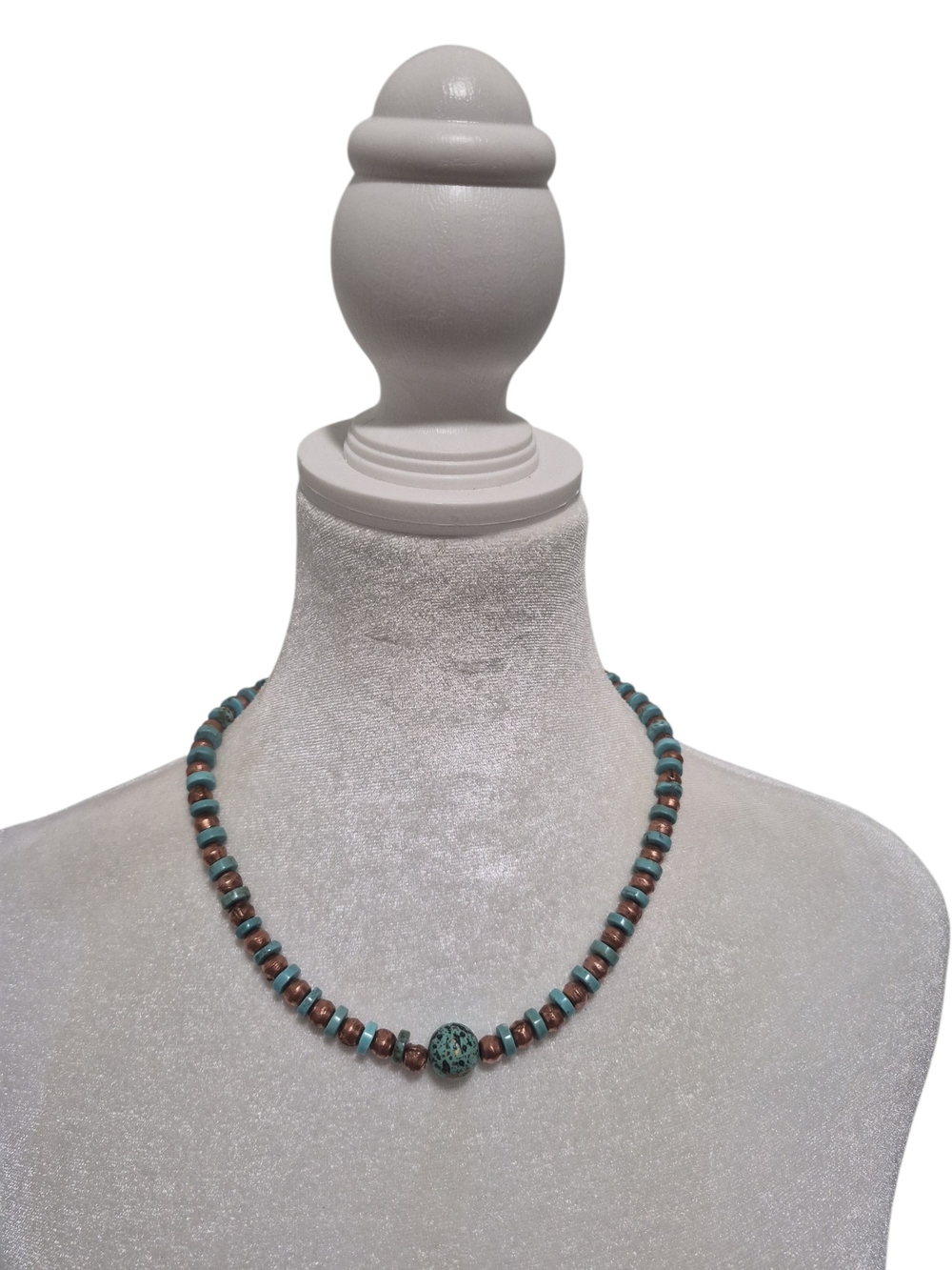 Turquoise and COPPER Beaded Statement Necklace - HAND CRAFTED